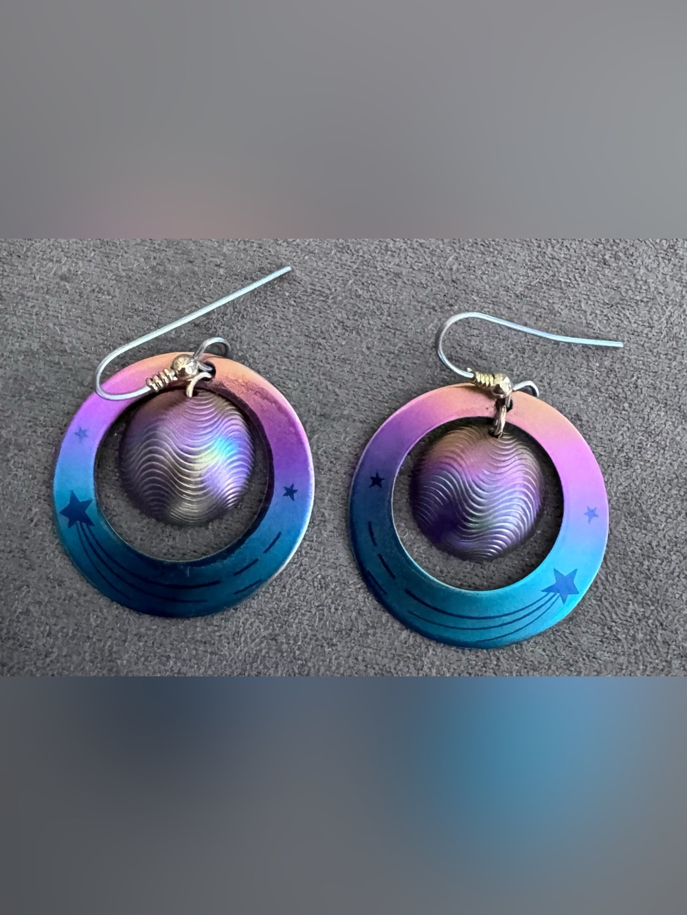 Iridescent Iodized Niobium Purple-Blue Orbit Planet Drop Earrings